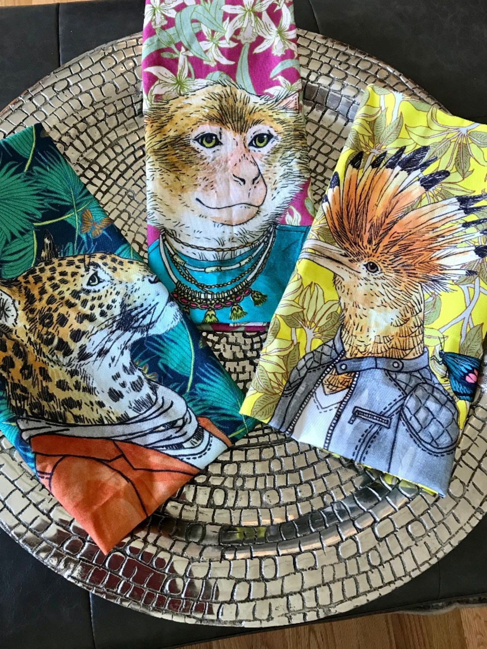 WEST ELM RACHEL KOZLOWSKI DAPPER ANIMALS KITCHEN / TEA TOWEL SET OF 3